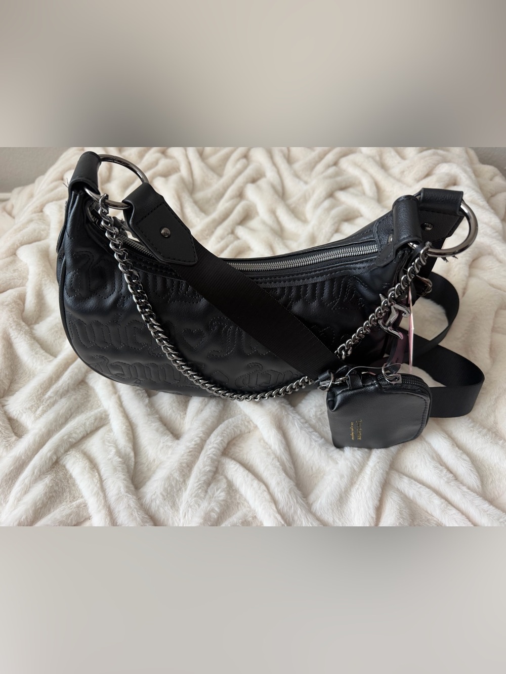 Juicy Couture Black Quilted Logo Chain Shoulder Bag